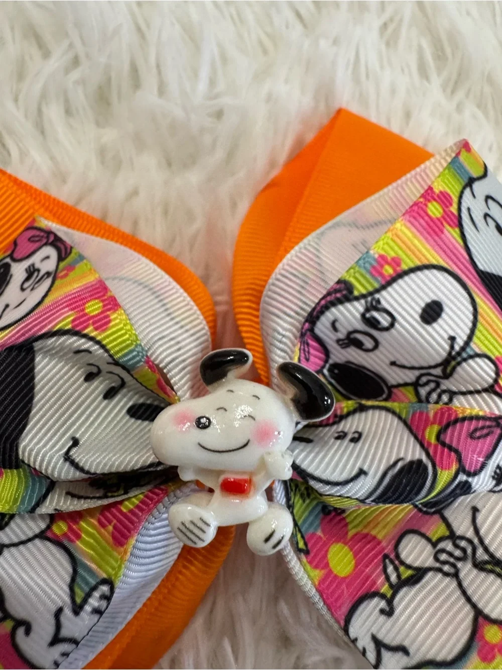 Snoopy orange ribbon hair bow clip with cute charm
